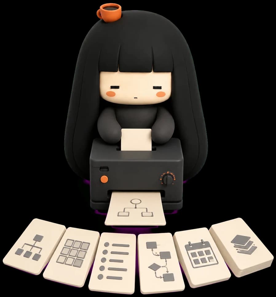 한 줄 컨셉을 메뉴·화면 목록·기능정의·흐름·일정으로 뽑아내는 카페인컬러 캐릭터